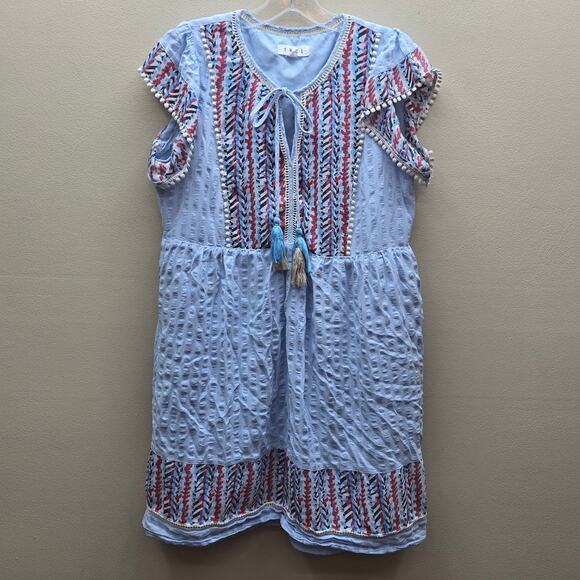 THML Dresses & Skirts - THML Women's Multicolor Embroidered Mini Dress Cowgirl Boho Light Blue SZ Small